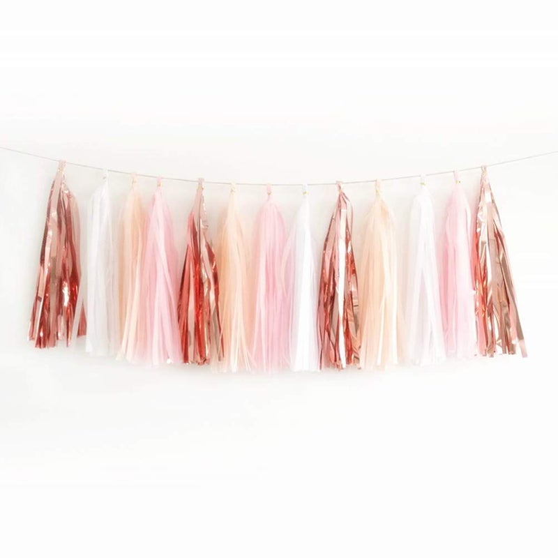 Aimto 20PCS Shiny Tassel Garland Tissue Paper Tassel Banner,Table Decor,Tassels Party Decor Supplies - Rose Gold,Peach Color,Light Pink,White - Image 1
